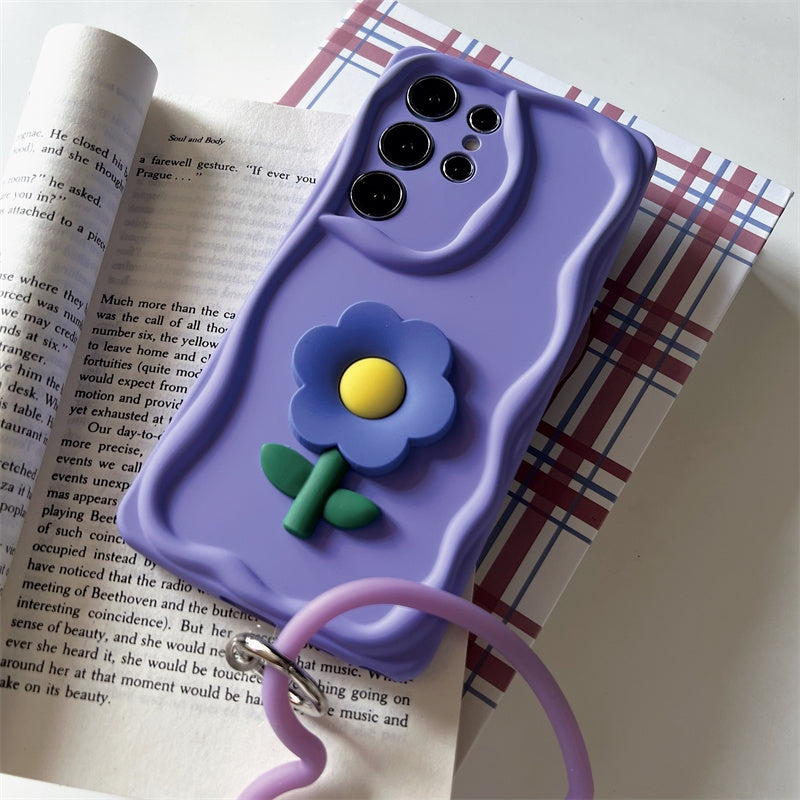 Koren Style Colourful Silicone Case with Heart Handle | Flower BabyPink Yellow Pink Purple BabyBlue - Phone Case Samsung Galaxy S24 S23 S22 Plus Ultra KawaiiGiftLand