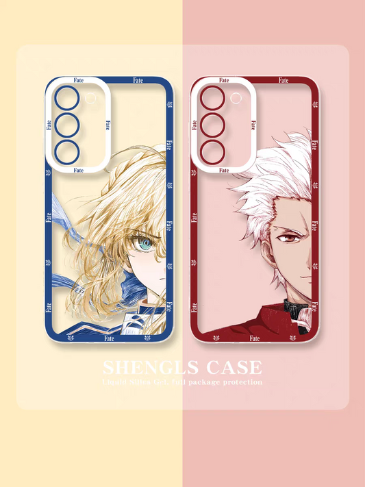 Japanese Anime Fate Stay Night Half Big Face Drawing Style | Artoria Pendragon Saber - Phone Case Samsung Galaxy S25 S24 S23 S22 S21 FE Ultra Edge