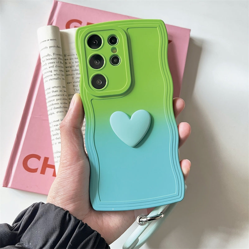 Koren Style Gradient Color Silicone Case with Heart Handle | Rose Red Yellow Blue Purple Heart - Phone Case Samsung Galaxy S24 S23 S22 Ultra KawaiiGiftLand
