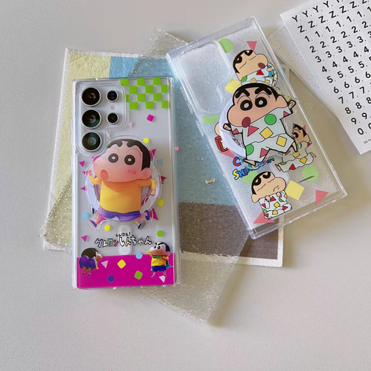 Japan Anime Magnetic Case with Phone Stand | Daily & Pajamas Crayon Boy - Phone Case Samsung Galaxy S25 S24 S23 S22 Ultra KawaiiGiftLand