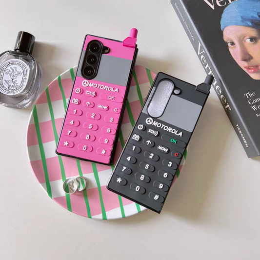 Vintage Style Silicone Phone Case | Mobile Hot Pink & Black - Phone Case Samsung Galaxy Z Fold 3 4 5 6