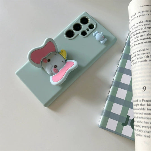 Cute Cartoon Animal with Phone Stand | Dumbo Elephant - Phone Case Samsung Galaxy S24 S23 S22 S21 Ultra KawaiiGiftLand