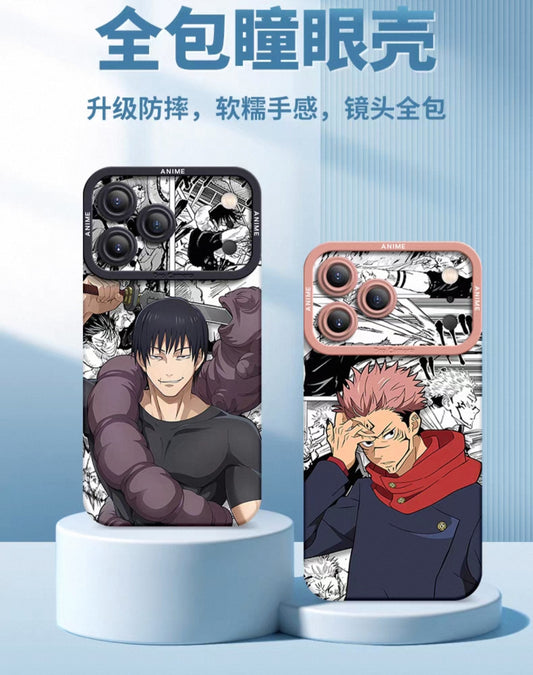Japanese Anime Jujutsu Kaisen Silicone Case Comic Background Version | Satoru Yuji Megumi Kugisaki Geto i Nanami Inumak- iPhone Case PLUS SE2 XS XR X 11 12 13 14 15 16 16e 17 17e Pro Promax 12mini 13mini