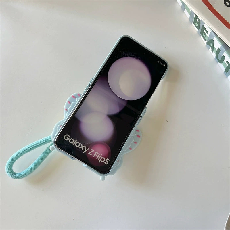 Korea Style Cute & Fashion Style with Phone Stand | Blue Buttferly - Phone Case Samsung Galaxy Z Flip 3 4 5 KawaiiGiftLand
