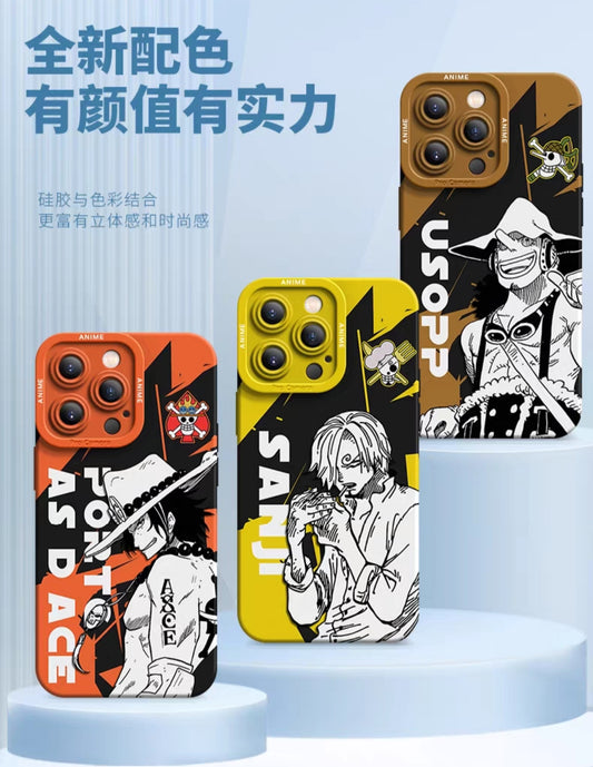 Japanese Cartoon One Piece Silicone Case Solo Version | Luffy Zoro Sanji Ace Chopper Nami Robin Usopp - iPhone Case PLUS SE2 XS XR X 11 12 13 14 15 16 16e 17 17e Pro Promax 12mini 13mini