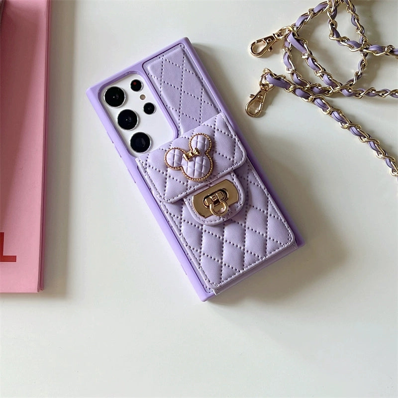Cute Cartoon Case with Minnie Little Card Holder | Mouse Pink & Purple - Phone Case Samsung Galaxy S24 S23 S22 S21 Ultra KawaiiGiftLand