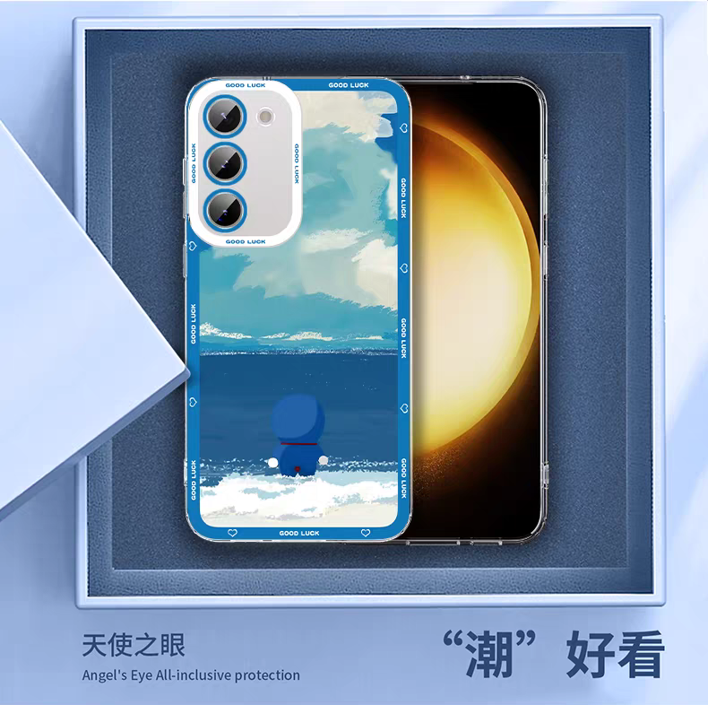 Japanese Cartoon Blue Robot Cat | Doraemon & Nobita Nobi with Sea - Phone Case Samsung Galaxy S25 S24 S23 S22 S21 FE Ultra Edge