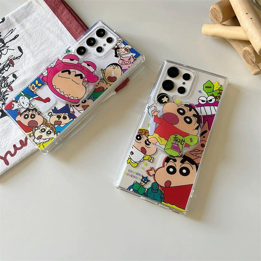 Japan Anime Magnetic Case with Phone Stand | Dinosaur & Eating Biscuit - Phone Case Samsung Galaxy S24 S23 S22 Ultra