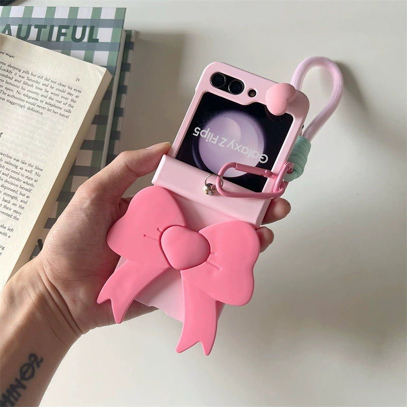 Korea Style Cute Style with Phone Stand | Elephant Bee Butterfly Ribbon - Phone Case Samsung Galaxy Z Flip 3 4 5 KawaiiGiftLand