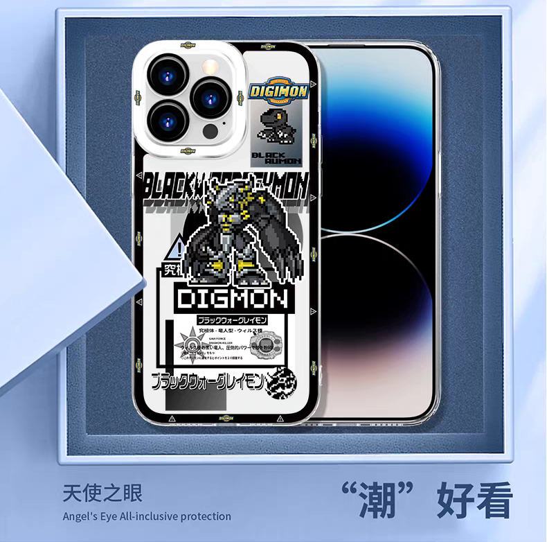 Anime Digimon Digital Monster Pixel Game Version | Black War Greymon - iPhone Case 6 7 8 PLUS SE2 XS XR X 11 12 13 14 15 16 16e 17 Pro Promax 12mini 13mini