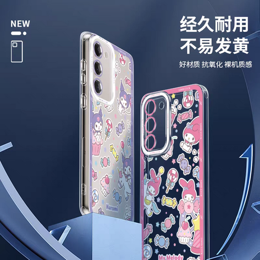 Japan Cartoon Sanrio Full Screen Sweets Pastel Style | Kuromi My Melody Hello Kitty Pompompurin Pochacco Tuxedosam Little Twin Stars Cinnamoroll- Phone Case Samsung Galaxy S26 S25 S24 S23 S22 S21 FE Ultra Edge