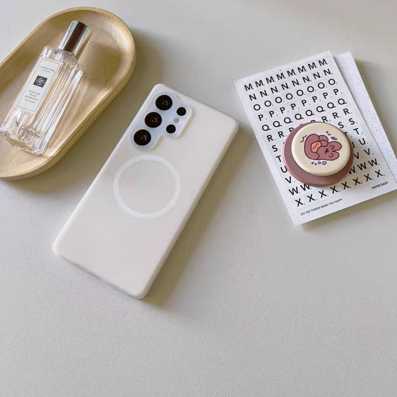 Korean Cute Style Magnetic Case | Pastel Colour Yellow White Pink with Phone Stand - Phone Case Samsung Galaxy S25 S24 S23 S22 Ultra KawaiiGiftLand