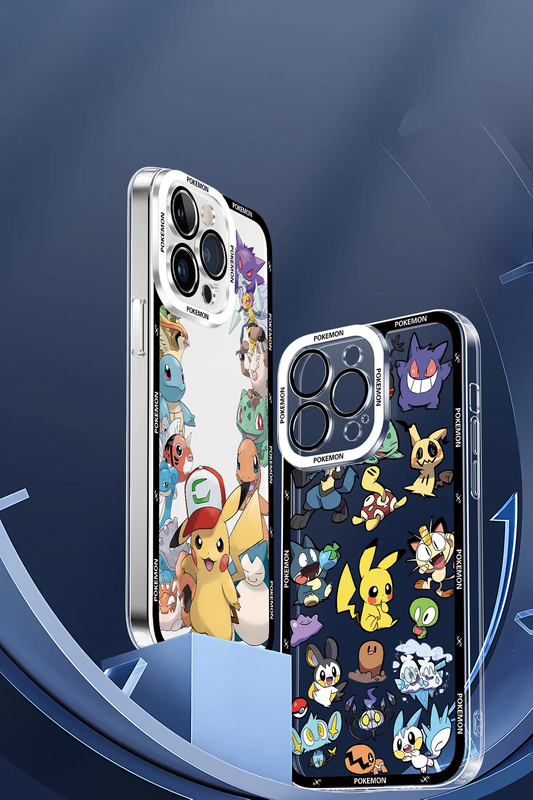 Japan Cartoon Pokemon Group Party Version | Frame & Full Screen 8 Styles - iPhone Case PLUS SE2 XS XR X 11 12 13 14 15 16 16e 17 17e Pro Promax 12mini 13mini
