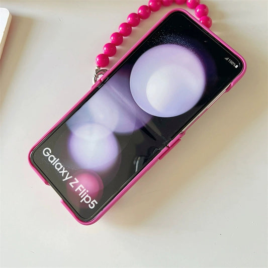 Korea Style Cute & Fashion Style | Hot Pink with Happy Flower - Phone Case Samsung Galaxy Z Flip 3 4 5