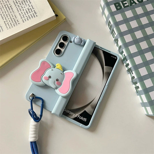 Cute Cartoon Animal with Phone Stand | Dumbo Elephant - Phone Case Samsung Galaxy Z Fold 3 4 5 KawaiiGiftLand