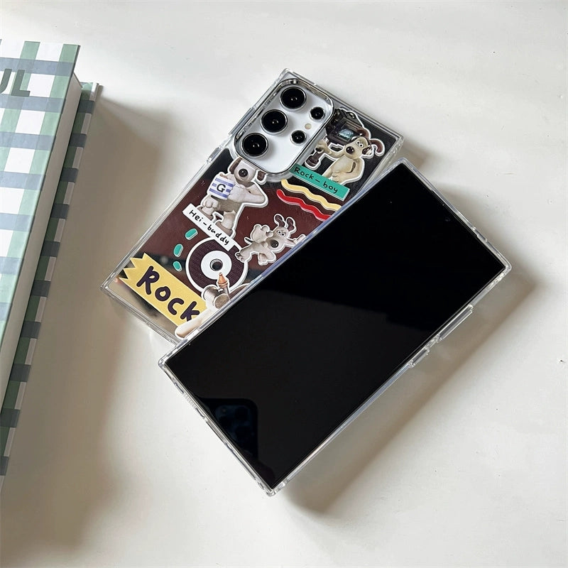 Cute Cartoon Funny Dog Case with Mirror | Saluted & Director - Phone Case Samsung Galaxy S24 S23 S22 Ultra KawaiiGiftLand