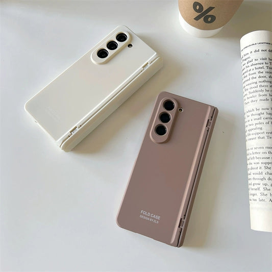 Korea Style Simple Fashion Style | Matt Beige & Brown - Phone Case Samsung Galaxy Z Fold 3 4 5
