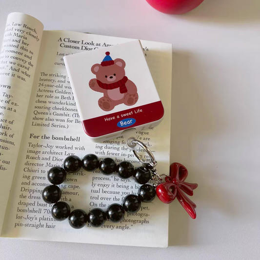 Korean Cute Girlish Style | Apple with Black Car & Winter Bear - Phone Case Samsung Galaxy Z Flip 3 4 5 6