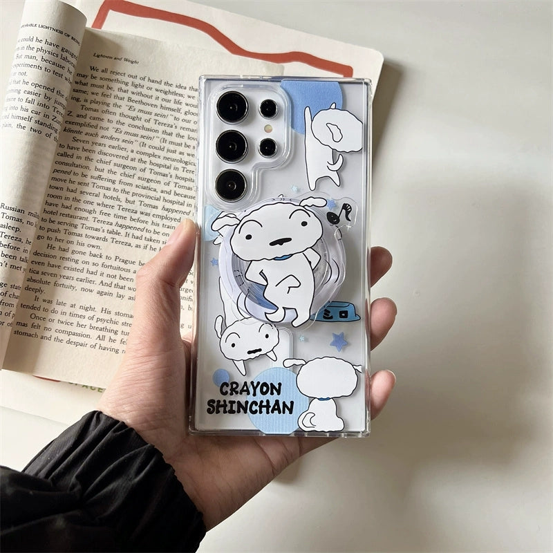 Japan Anime Magnetic Case with Phone Stand | Pajamas & Shiro Crayon Boy - Phone Case Samsung Galaxy S24 S23 S22 Ultra KawaiiGiftLand