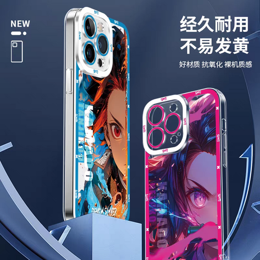 Japanese Anime Kimetsu no Yaiba Demon Slayer Half Battle Soul Style | Tanjiro Nezuko Zenitsu Inosuke Giyuu Muichiro Rengoku Mitsuri - iPhone Case PLUS SE2 XS XR X 11 12 13 14 15 16 16e 17 17e Pro Promax 12mini 13mini