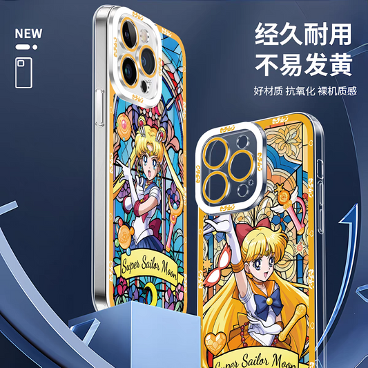 Japanese Cartoon Sailor Moon Phone Case Glass Window Style | Sailor Chibimoon Usagi Uranus - iPhone Case 7 8 PLUS SE2 XS XR X 11 12 13 14 15 16 16e 17 17e Pro Promax 12mini 13mini