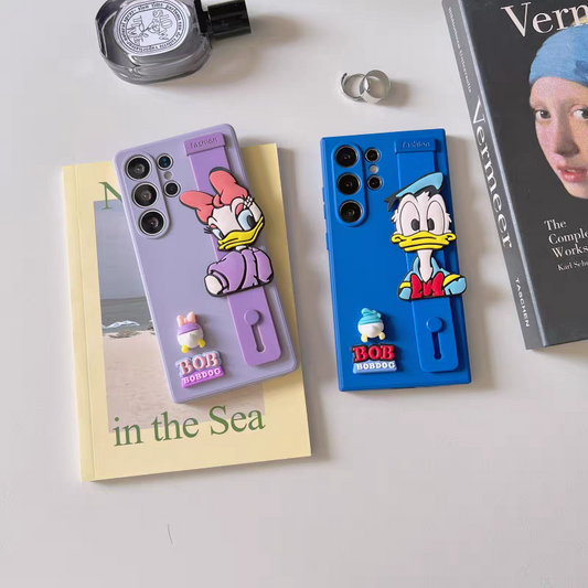 Cute Cartoon Phone Case with Phone Bar Handle and Stand | Mouse Minnie Donald Daisy - Phone Case Samsung Galaxy S25 S24 S23 S22 A16 Ultra KawaiiGiftLand