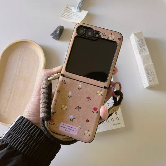 Korean Style Fashion Case | Little Flower Autumn Winter Leather - Phone Case Samsung Galaxy Z Flip 3 4 5 6 KawaiiGiftLand