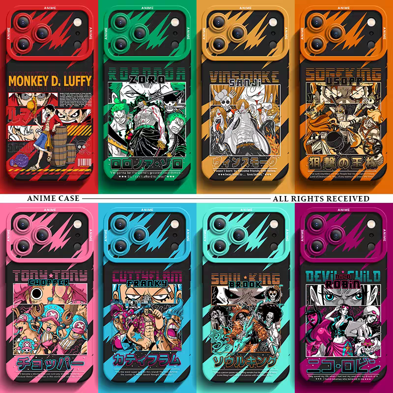 Japanese Cartoon One Piece Silicone Case Gear Forms Version | Luffy Zoro Sanji Usopp Chopper Franky Brook Robin - iPhone Case PLUS SE2 XS XR X 11 12 13 14 15 16 16e 17 17e Pro Promax 12mini 13mini
