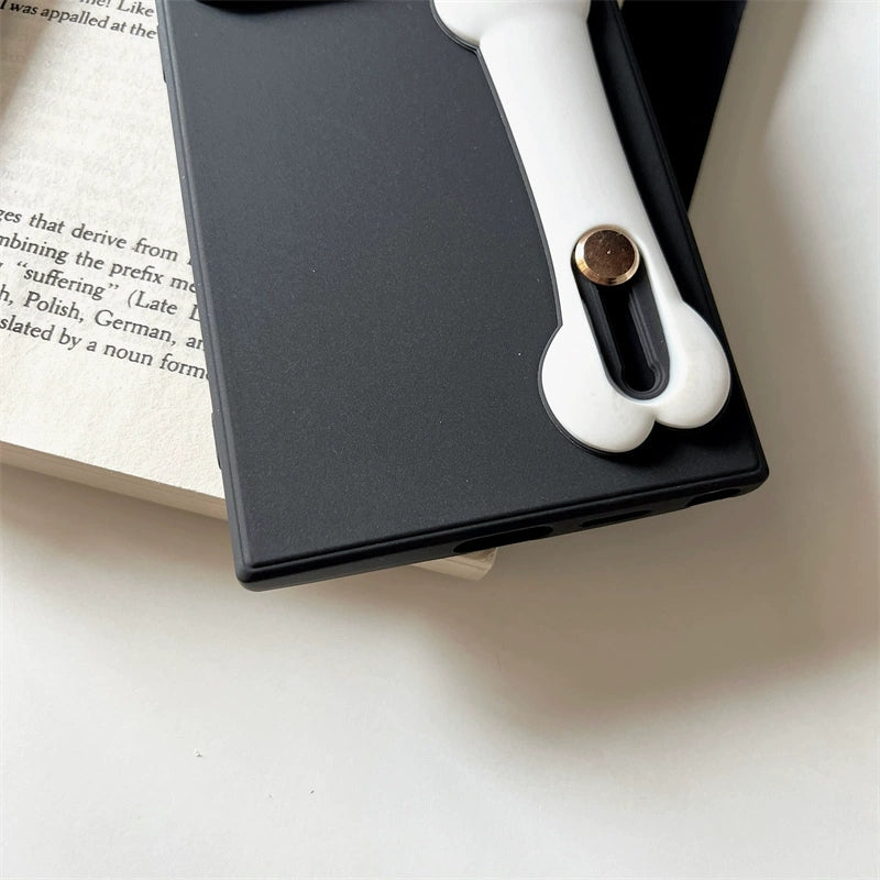 Cute Cartoon Phone Case with Phone Bar Handle and Stand | White Dog with Bone - Phone Case Samsung Galaxy S24 S23 S22 Ultra KawaiiGiftLand