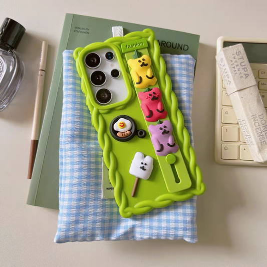 Cute Animal | Candy Gummy Bear with Phone Bar Handle and Stand Green - Phone Case Samsung Galaxy S25 S24 Plus Ultra KawaiiGiftLand