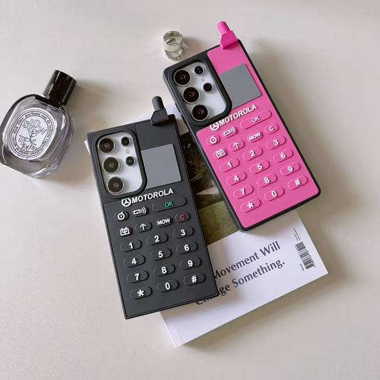 Vintage Style Silicone Phone Case | Mobile Hot Pink & Black - Phone Case Samsung Galaxy S25 S24 S23 Plus Ultra KawaiiGiftLand