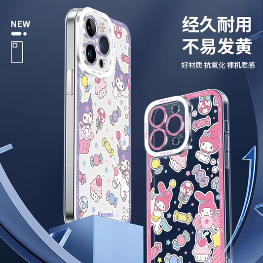 Japan Cartoon Sanrio Full Screen Sweets Pastel Style | Kuromi My Melody Hello Kitty Pompompurin Pochacco Tuxedosam Little Twin Stars Cinnamoroll - iPhone Case PLUS SE2 XS XR X 11 12 13 14 15 16 16e 17 17e Pro Promax 12mini 13mini