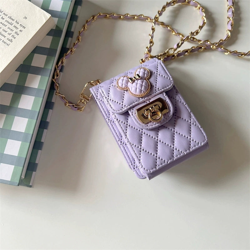 Cute Cartoon Case with Minnie Little Card Holder | Mouse Pink & Purple - Phone Case Samsung Galaxy Z Flip 3 4 5 KawaiiGiftLand