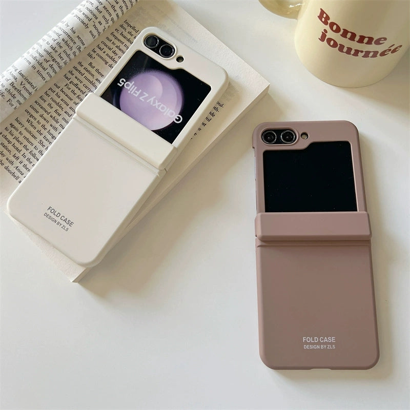 Korea Style Simple Fashion Style | Matt Beige & Brown - Phone Case Samsung Galaxy Z Flip 3 4 5 KawaiiGiftLand