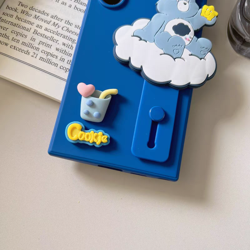 Cute Cartoon Case with Phone Bar Handle and Stand | Blue Angry Bear - Phone Case Samsung Galaxy S25 S24 S23 S22 A16 Ultra KawaiiGiftLand