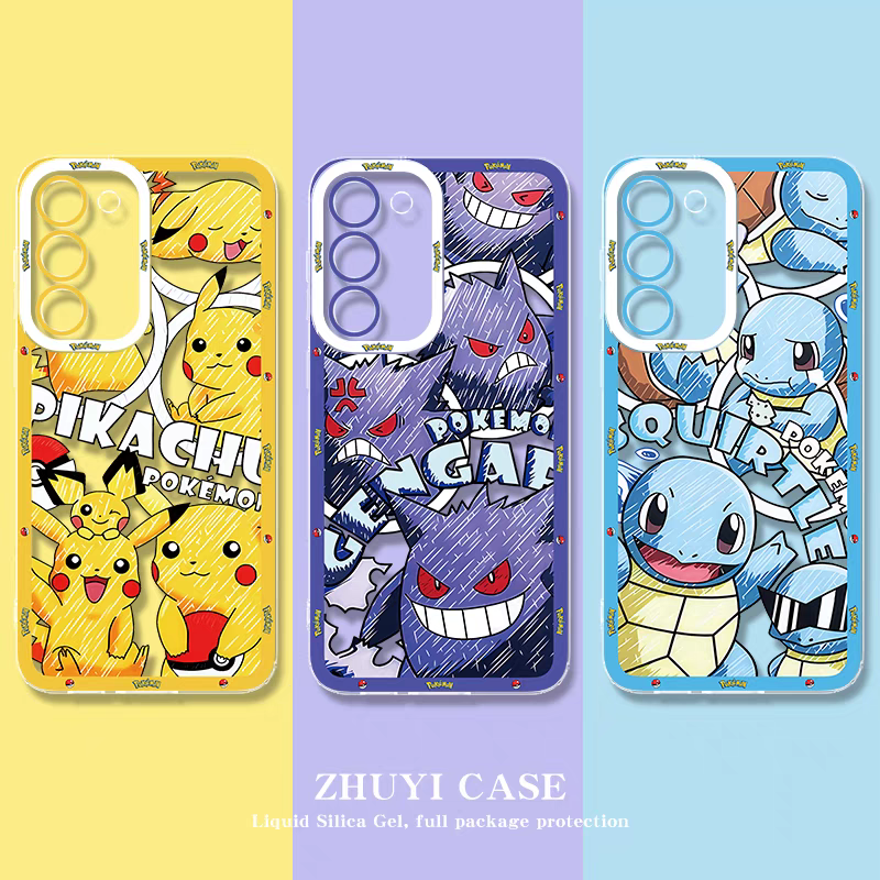 Japan Cartoon Pokemon All Drawing Version | Pikachu Gengar Squirtle Snoriax Psyduck Bulbasaur - Phone Case Samsung Galaxy S26 S25 S24 S23 S22 S21 FE Ultra Edge