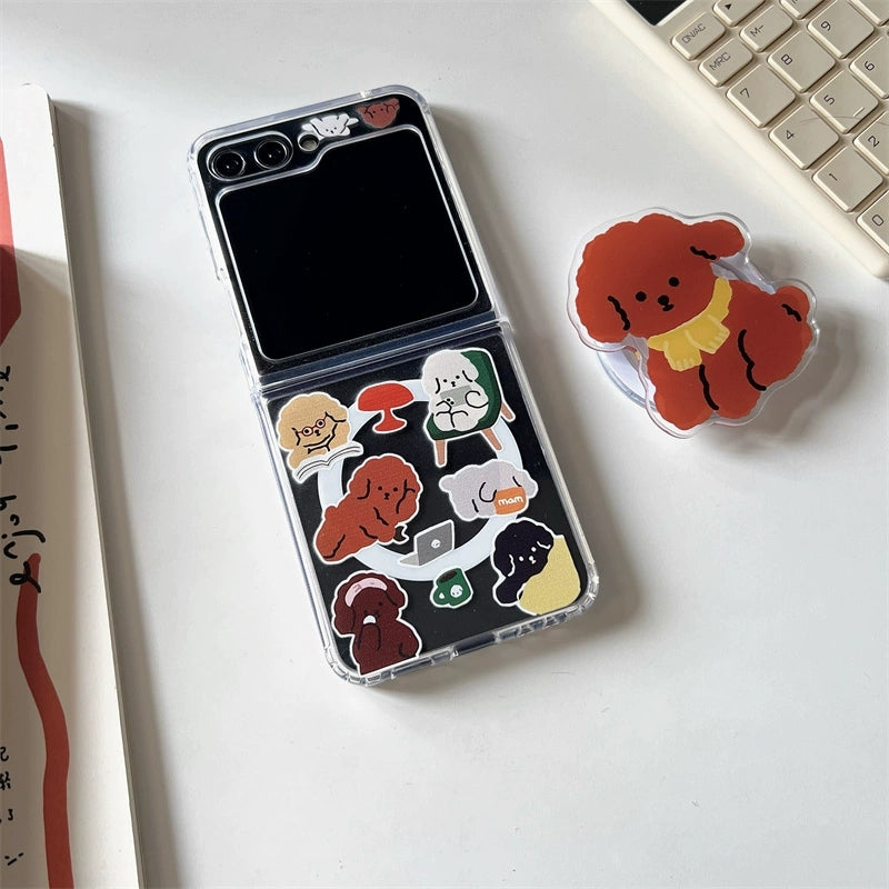 Korea Style Magnetic Case with Phone Stand | Lovely Poodle Dog - Phone Case Samsung Galaxy Z Flip 3 4 5 KawaiiGiftLand