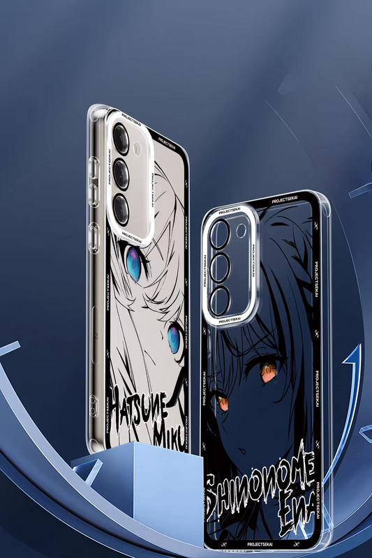 Japan Characters World Project Sekai Colorful Stage! Black Drawing with Colour Eyes Style | Miku Ena An Mafuyu Akito Toya Kanade Mizuki - Phone Case Samsung Galaxy S26 S25 S24 S23 S22 S21 FE Ultra Edge