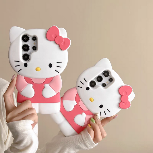 Japanese Cartoon Silicone Phone Case | Hello Kitty White & Black - Phone Case Samsung Galaxy S25 S24 S23 S22 S21 Ultra