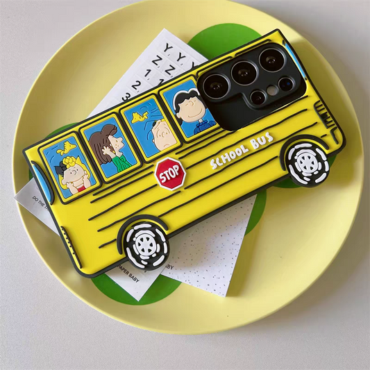 Cute Cartoon Snoopy | Yellow School Bus - Phone Case Samsung Galaxy S25 S24 S23 S22 Plus Ultra