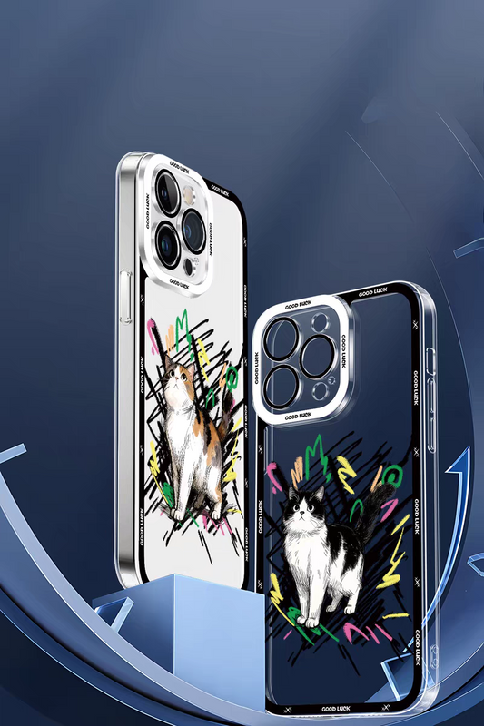 Simple Style Cat with Sketch | 8 Styles - iPhone Case PLUS SE2 XS XR X 11 12 13 14 15 16 16e 17 17e Pro Promax 12mini 13mini