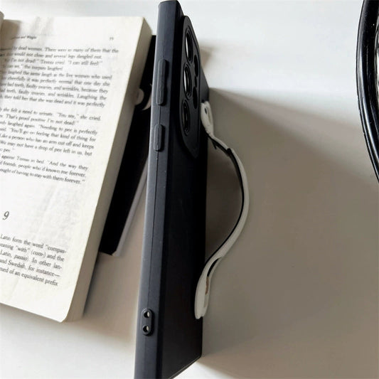 Cute Cartoon Phone Case with Phone Bar Handle and Stand | White Dog with Bone - Phone Case Samsung Galaxy S24 S23 S22 Ultra KawaiiGiftLand