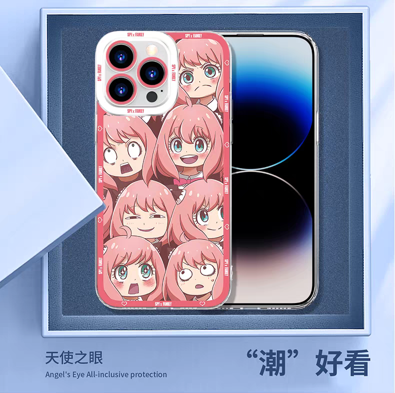 Japan Cartoon SPY Family Anya Forger | Full Screen Funny Face - iPhone Case PLUS SE2 XS XR X 11 12 13 14 15 16 17 Pro Promax 12mini 13mini