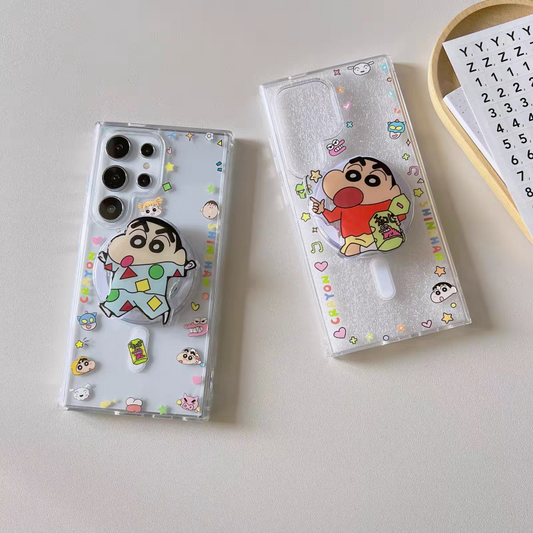 Japan Anime Magnetic Case with Phone Stand | Pajamas & Snacks Crayon Boy - Phone Case Samsung Galaxy S25 S24 S23 S22 Ultra KawaiiGiftLand