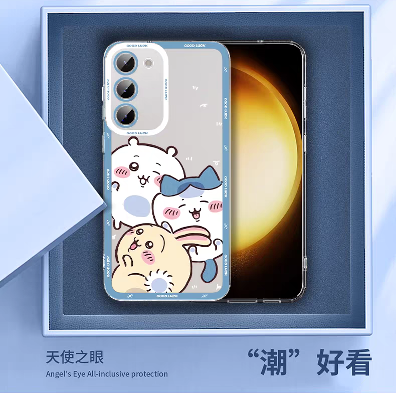 Japanese Cartoon Chiikawa | Blue Chiikawa Hachiware Usagi on Screen - Phone Case Samsung Galaxy S25 S24 S23 S22 S21 FE Ultra Edge