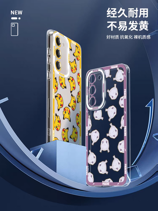 Japan Cartoon Pokemon Full Happy Face Verison | Piplup Mewtwo Ash Greninja Psyduck Mimikyu Eevee Jigglypuff Charmander - Phone Case Samsung Galaxy S26 S25 S24 S23 S22 S21 FE Ultra Edge