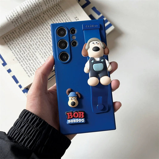 Cute Cartoon Phone Bar Handle and Stand | Funny Dog Blue - Phone Case Samsung Galaxy S25 S24 S23 S22 Ultra KawaiiGiftLand