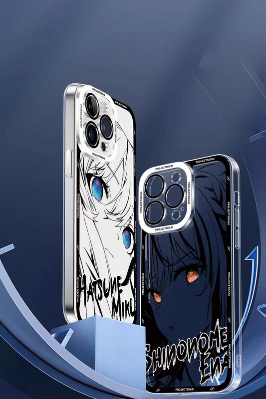 Japan Characters World Project Sekai Colorful Stage! Black Drawing with Colour Eyes Style | Kaito Meiko Nene Minori Len Rin Shizuku Rui Airi Saki Haruka Honami Kohane Ichika Luka - iPhone Case PLUS 14 15 16 16e 17 17e Pro Promax 12mini 13mini
