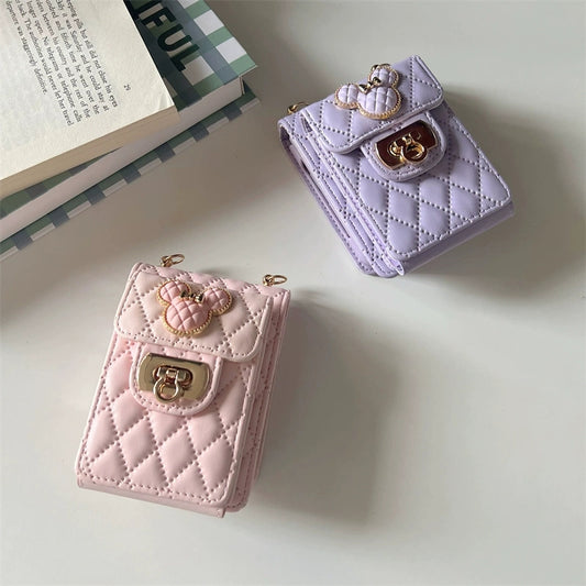 Cute Cartoon Case with Minnie Little Card Holder | Mouse Pink & Purple - Phone Case Samsung Galaxy Z Flip 3 4 5