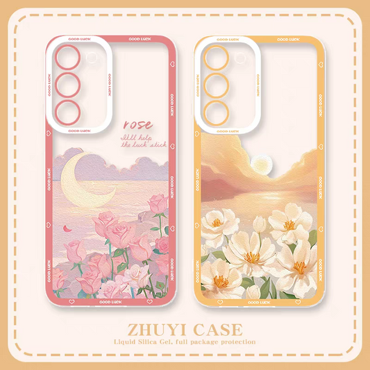Girlish Fancy Oil Drawing | Jasmine Moon Orange - Phone Case Samsung Galaxy S25 S24 S23 S22 S21 FE Ultra Edge